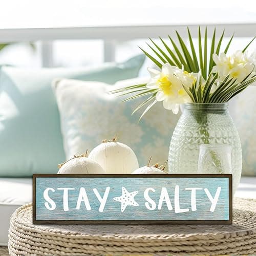 Beach Decoration, Funny Summer Decor Sign, Wall Decors Art, Ocean Coastal Home Decor for Living Room, Bathroom, Beach House Decoration, Framed Wooden Box Sign, Stay Salty Signs 17.8x4x1.2 inches 25 thumbnail 4