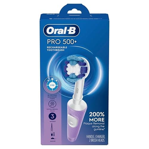 Oral-B Pro 500 + Electric Toothbrush with (1) Precision Clean Brush Head and (1) Sensitive Clean Brush Head, Rechargeable, Lilac - Image 1