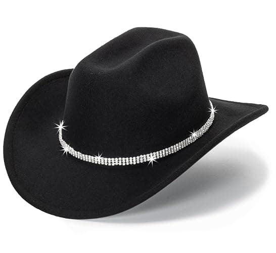CXQRR Glitter Silver Black Cowboy Hats for Women - Western Sparkly Rhinestone Cowgirl Hat for Ladies Size M-L thumbnail 8