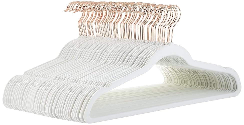 Amazon Basics Slim, Velvet, Non-Slip Sturdy Clothes Hangers, 50-Pack, Ivory/Rose Gold - Image 1