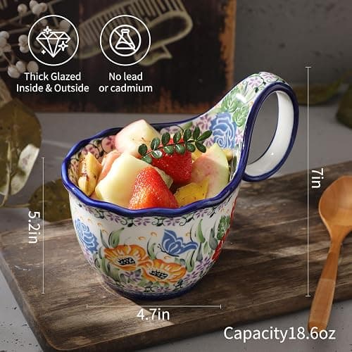 ALMA 2025 Updated Soup Bowl with Long Handle Microwavave Safe,18oz Cereal Bowl, Flower Mug Giftable for Women,Unique Cereal Bowls-Meadow Elegy Theme thumbnail 3