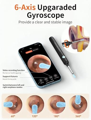 Hopefox Otoscopio Limpiador Oidos, 3,5mm WiFi Endoscopio de Oído con 1080P Cámara y 6 LED, Limpieza de Oídos con 6 Puntas de Silicona suave y Kit Completo de 7 Piezas thumbnail 6