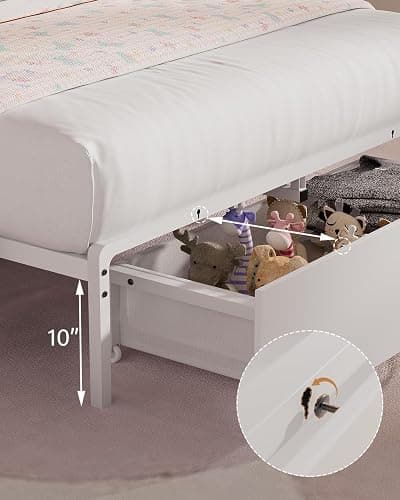 Wooden Twin Bed Frame with Smart Storage Headboard & Drawer, 3-in-1 USB Charging Station, No Box Spring Required, Non-Slip Design, Perfect for Kids, Teens, or Guest Room (No Door White, Twin) thumbnail 6