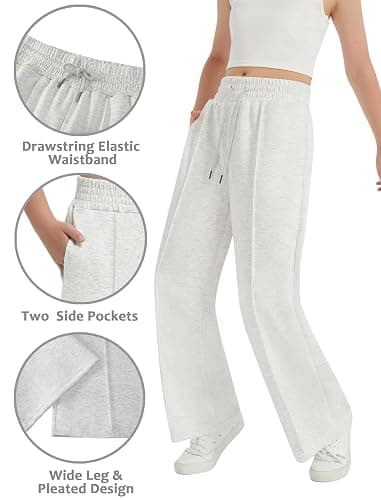 EXARUS Girls Sweatpants Front Seam Drawstring High Waist Wide Leg Sweat Pants Baggy Causal Kids High Waisted 6-14Y thumbnail 2