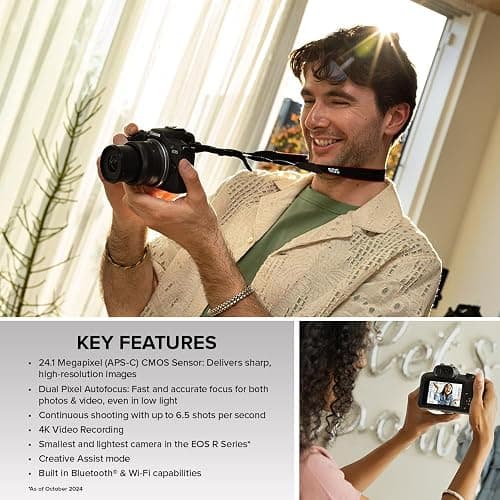 Canon EOS R100 Mirrorless Camera RF-S18-45mm F4.5-6.3 is STM Lens Kit, 24.1 Megapixel CMOS (APS-C) Sensor, 4K Video, RF Mount, Black thumbnail 6