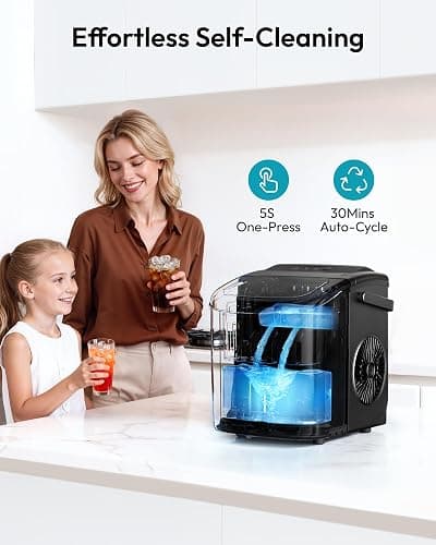 EUHOMY Countertop Ice Maker Machine with Handle, 26lbs in 24Hrs, 9 Ice Cubes Ready in 6 Mins, Auto-Cleaning Portable Ice Maker with Basket and Scoop, for Home/Kitchen/Camping/RV. (Black) thumbnail 8