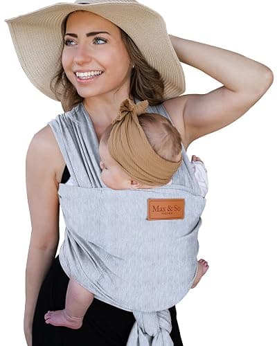 Baby Wrap Carrier - Premium Cotton Baby Carrier Wrap for Newborn to Toddler- Infant Carrier- Baby Holder One Size Fits All with Front Pocket (Grey) by Max&so - Image 1