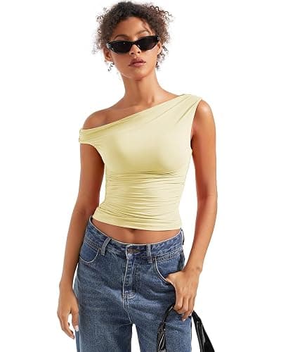 SUUKSESS Women Off Shoulder Tops Sleeveless Shirts Y2K Going Out Crop Tank Top thumbnail 5