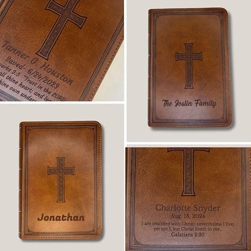 Personalized Compact Large Print Bible KJV Faux Leather Holy Bible Custom Name 3 Rows Of Text & Red-Highlighted Verses, Personal Gift for Christian & Religious Celebrations | Brown thumbnail 6