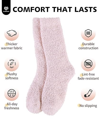CLOSEMATE Fuzzy Calf Socks for Women Winter Warm Cozy Coral Fleece Cloud Home Slipper Socks with Elastic Ankle Gift Box Set thumbnail 3