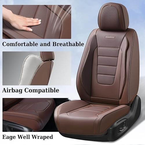 Coverado Car Seat Covers Full Set, Nappa Leather Seat Covers for Cars, Car Seat Protector Car Seat Cushion, Front and Back Seat Protectors Cushions Universal Fit for Most Cars Vehicles(Brown) thumbnail 4