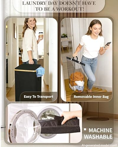 Laundry Hamper with Wheels, 75L Large Clothes Hamper with Removable Inner Bag, Collapsible Dirty Clothes Basket for Dorm, Rolling Dirty Clothes Basket for, Bedroom, Bathroom, Laundry Room thumbnail 3