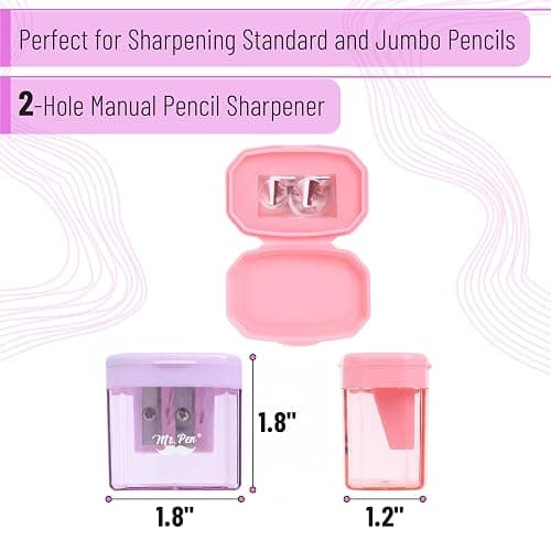 Mr. Pen- Manual Pencil Sharpener, 4 Pack, Colorful, Dual Holes | Compatible with Standard and Jumbo Pencils, Snap-on Lid, Colored Handheld Pencil Sharpener for Artists, Classroom thumbnail 3