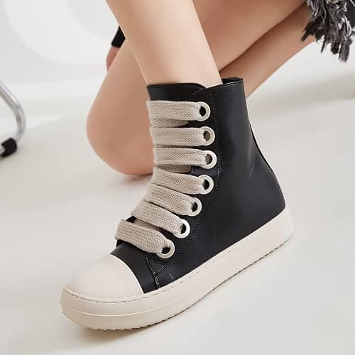 MOFEEDOUKA Womens High Top Sneakers Thick Shoe Laces PU Leather Comfort Platform Walking Shoes with Zipper thumbnail 2