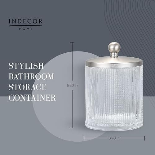 Indecor Home Glass Jar with Metal Lid for Bathroom Organization, Clear Apothecary Jar for Cotton Balls, Q-Tips, and Small Accessories, Stylish Bathroom Storage Container - Nickel/Clear - Nickel/Clear thumbnail 3