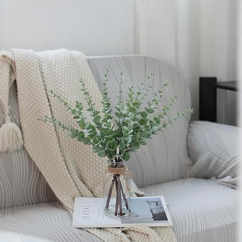 VIERENA 17.5" Artificial Eucalyptus Stems in Glass Vase with Faux Water,Fake Plant Eucalyptus Leaves White Seeds for Centerpiece Table Decorations Farmhouse Wedding Home Greenery Decor (Sage Green) thumbnail 6