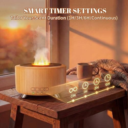 500ML Retro Vinyl Essential Oil Diffuser for Home | 3D flame effect & 9 colors. 500ml tank lasts 14H for deep sleep. BPA-free with auto-off ensures safety for babies and pets. thumbnail 4