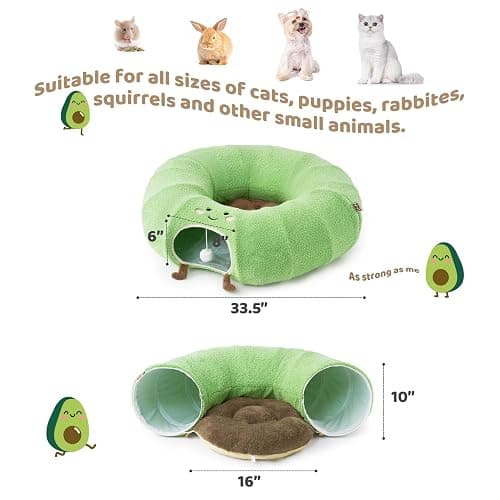 EHEYCIGA Cat Tunnel Bed for Indoor Cats, Cute Cat Donut Toy Tunnel for Small Large Cats with Washable Circle Cushion, Peekaboo Pet Cave Play Tunnel for Kitten, Puppy, Rabbit - Green thumbnail 3