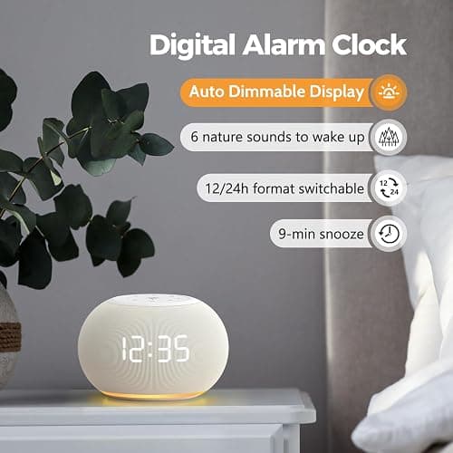 Reacher Auto-Dimmable Alarm Clock White Noise Machine with Night Light, 20 Soothing Sounds, Sleep Timer, Fabric LED Display, Precise Volume Control, Small Sound Machine for Nursery, Baby thumbnail 5