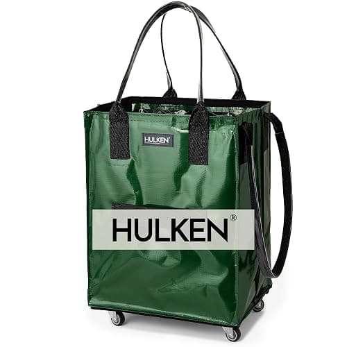 HULKEN - (Medium, Forest Green) Reusable Grocery Bag On Wheels, Shopping Trolley, Rolling Tote, Zipper Closure, Lightweight, Carries Up to 66 lb, Folds Flat, Unbreakable Handles - Medium - Forest Green - Image 1
