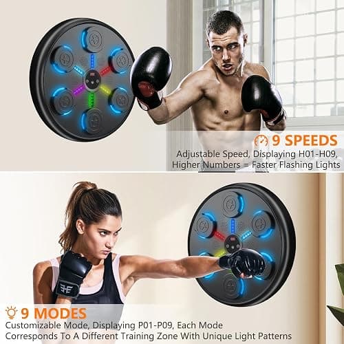 jiaao Music Boxing Machine Smart Bluetooth, Wall-Mounted Punching Target with 9 Modes & Speeds for Home Fitness, Boxing Workouts, Music Lovers, Includes Gloves and Headband thumbnail 2