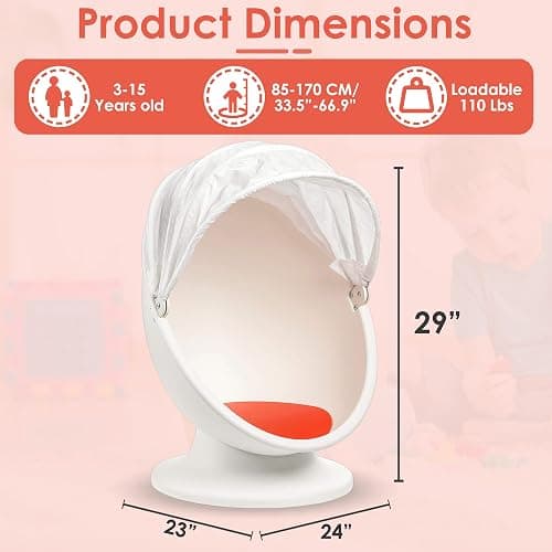 home stuff Swivel Chair White/Red Spinning Chair for Kids Sensory for Improving Physical Coordination with Non Slip Sitting and More Safer and Ideal Companion for Autism Children, Medium thumbnail 2
