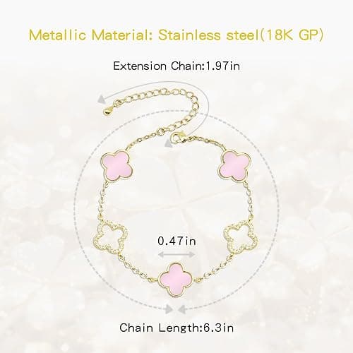 Clover Bracelet for Women 18k Gold Plated Silver Lucky Four Leaf Link Chain Bracelets Charm Trendy Jewelry Gifts for Women thumbnail 2