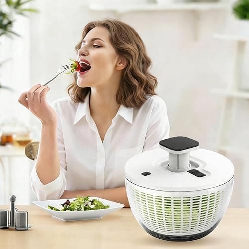 Salad Spinner Large, Lettuce Spinner, Fruits and Vegetables Washer with 4 Blades Slicer, One-handed Easy Press Large Vegetable Dryer Salad Mixer, 5 Quart Capacity, Grey thumbnail 2