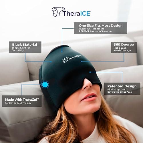 TheraICE Migraine Relief Cap | Soothing Headache Hat Ice Pack Mask | Face Cold Compress Cooling Gel Head Wrap Products for her Sinus Tension Stress Hangover & Puffy Eyes | Great Birthday Gift for Mom thumbnail 2