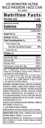 Monster Energy Ultra Wild Passion, Sugar Free Energy Drink, 16 Ounce (Pack of 15) thumbnail 4