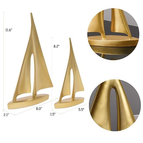 Modern Sculptures Home Decor, Gold Sailboat Decor Ornament, Boat Decorations Statue Decor, Art Sculptures and Statues, Sailboat Gifts Home Office Bathroom Shelf Decor Nautical Decor (2 Pack) thumbnail 3