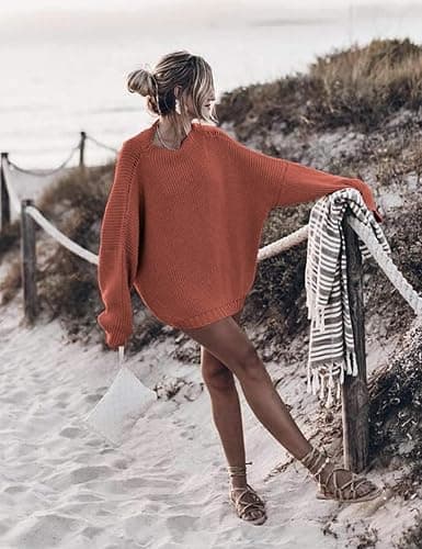 Ugerlov Women's Oversized Sweaters Batwing Sleeve Mock Neck Jumper Tops Chunky Knit Pullover Sweater thumbnail 3