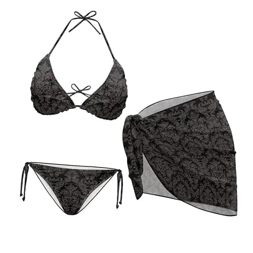 Irisjudy Women's 3 Piece Boho Floral Bathing Suit with Beach Wrap Skirt Sarong Chiffon Swimsuit Tie Side Bikini Set Cover Up - Image 1