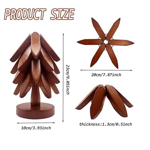 Wooden Trivets for Hot Dishes, Tree Shape Trivet Set, 4 Wooden Trivets + 1 Stand, Stackable Christmas Tree Design, Natural Foldable Kitchen Wooden Trivet, for Pans, Pot, Bowl, Teapot, Hot Pot Holder thumbnail 2