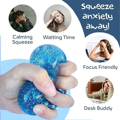 Kiedle Premium Glitter Stress Ball, Odor-Free Cool Cute Sensory Squishy Squeeze Nice Fidget Squish Toy - 2.25" Ball thumbnail 5