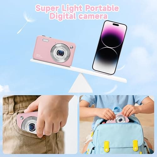 Digital Camera for Kids,1080P 48MP Point and Shoot Digital Cameras with 32GB Memory Card and 16X Digital Zoom Kids Camera, Compact Portable Small Gift for Boys Girls Teenager thumbnail 6