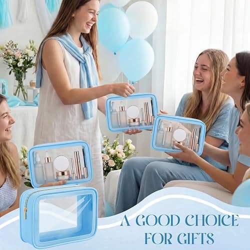 Hsei 6 Pcs Clear Makeup Bags Diaper Bag Organizer Travel Toiletry Bags with Zipper Clear Cosmetic Organizer Car Storage Pouch Bridesmaid Gift for Women Beach Vacation (Blue) thumbnail 7