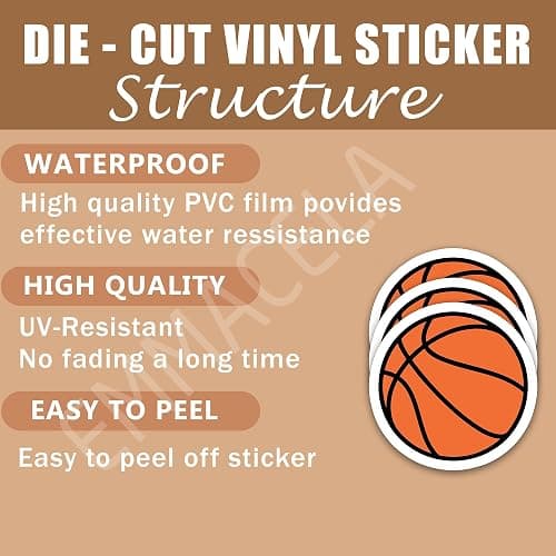 (3PCS) Basketball Stickers – Waterproof Vinyl Decals for Laptops, Water Bottles, Tumblers, Basketball Gift for Player Team and Fan 3" x 3". thumbnail 4