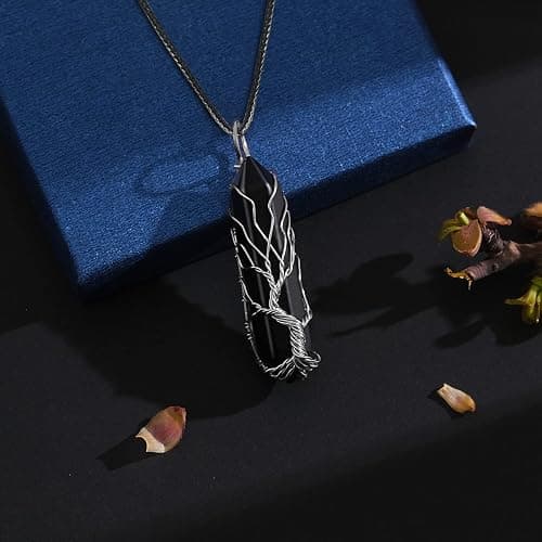 VIBILIA Healing Crystal Necklace Tree of Life Wire Wrapped Natural Stone Point Pendant Necklace Hexagonal Reiki Spiritual Quartz Gemstone Jewelry for Women Men thumbnail 3