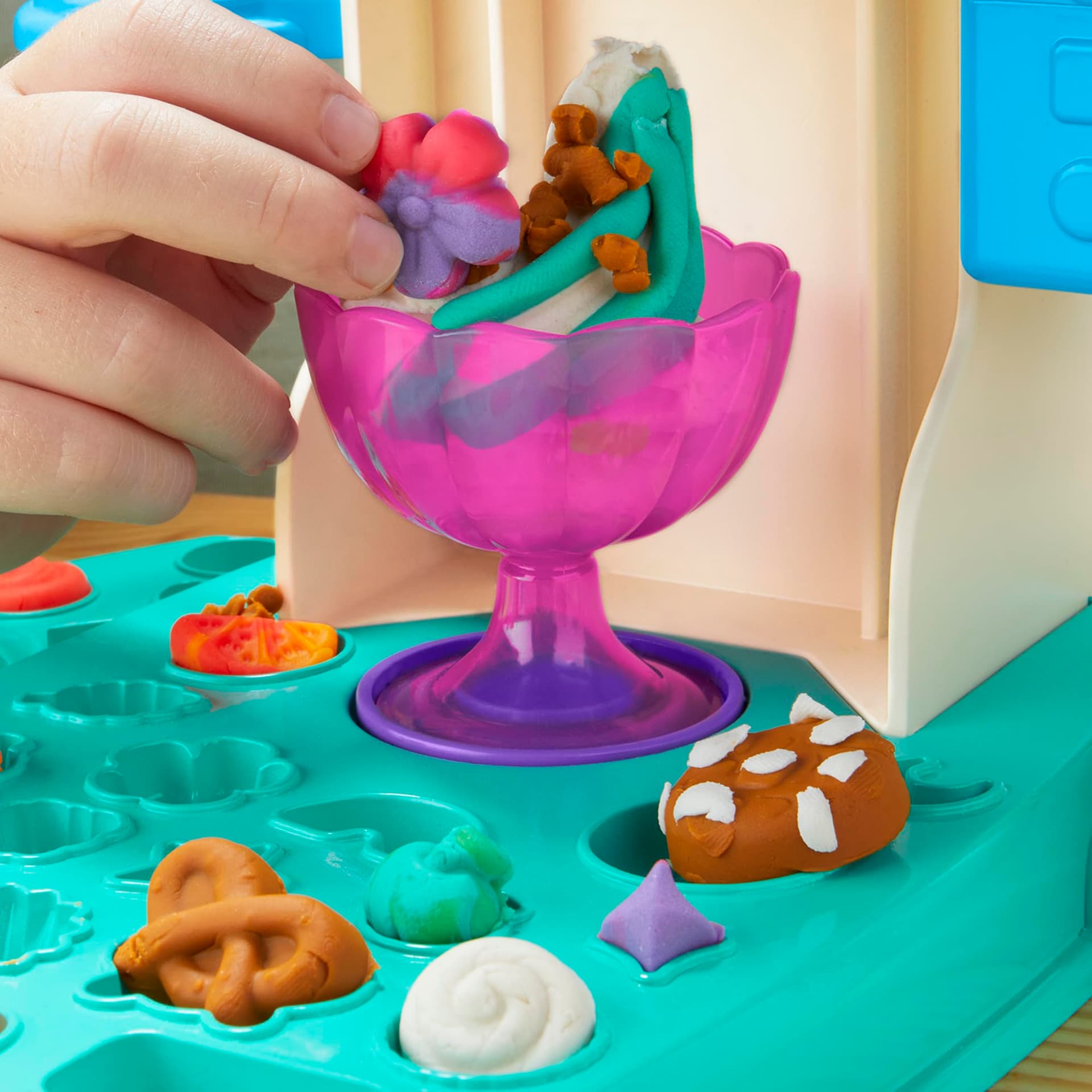 Play-Doh Rainbow Swirl Ice Cream Playset with 7 Pretend Play Kitchen Accessories, Arts and Crafts Toys for 3 Year Old Girls and Boys and Up thumbnail 5