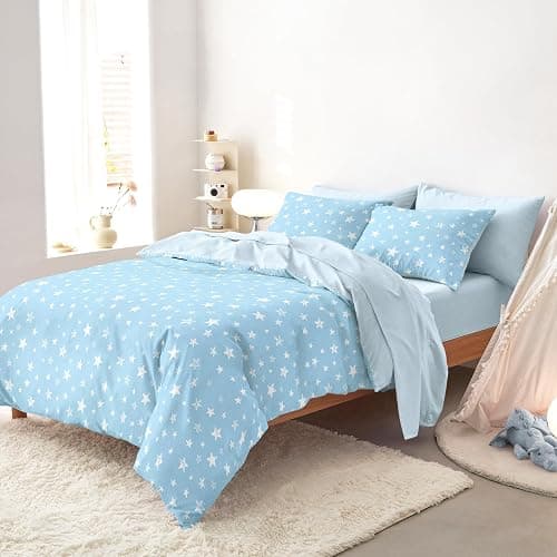 Wake In Cloud - Star Bedding Set for Boys Girls, Cute Stars Polka Dot, Soft Lightweight Comforter Set with Sheets, 5 Pieces Kids Bed in a Bag, Sky Blue, Twin Size thumbnail 2
