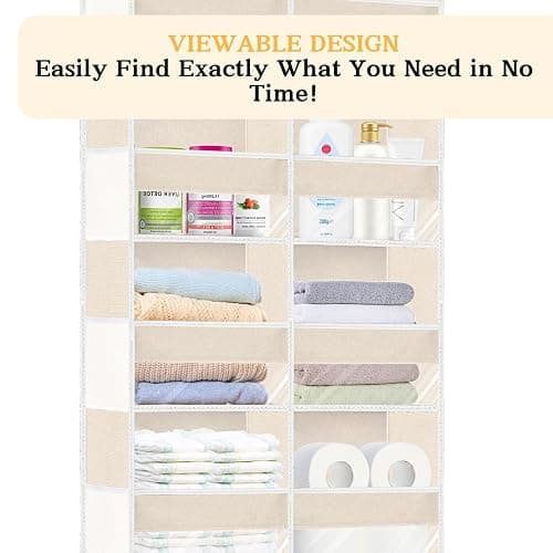 Ofiray-home Over the Door Organizer 6 Tiers, Extra Large Behind Door Storage of 12 Compartments,80 lbs Weight Capacity Hanging Storage Organizer with Clear Window Kids Toys, Shoes, Diapers,Beige thumbnail 4