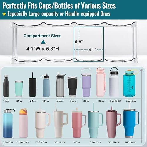 Design for Stanley 40 OZ & Large Bottles & Tumblers with Handle - Acrylic Water Bottle Organizer - Stackable Clear Wine Rack, Cup Holder for Home Kitchen Pantry Shelf Countertop Cabinet, 2 Tier Hold 8 thumbnail 3