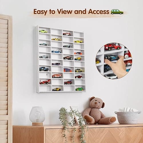 Krafetto Toy Car Display Shelf, Holds 40 Diecast 1/64 Toy Cars, Wall Mount Model Car Storage Organize Case thumbnail 5