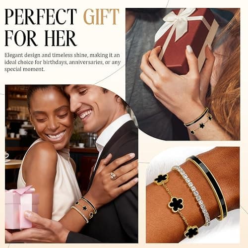 MOINSPIRE Gold Bracelets for Women, 18K Gold Plated Tennis Nail Clover love Bangle Bracelets Set Non Tarnish, Stainless Steel Trendy Stackable Bracelet Fashion Jewelry Accessories Gifts for Women thumbnail 6