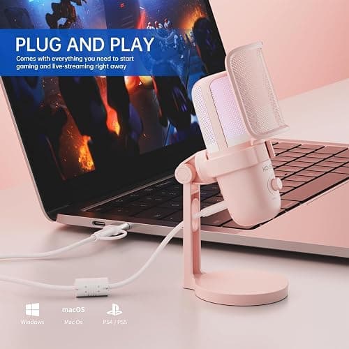 Ko-Star USB Microphone for PC,Computer Gaming Mic for PS4/ PS5/ Mac,Condenser Mic with Quick Mute,RGB Light,Pop Filter,Pick Up Sound from All Direction,Shock Mount for Recording (Salmon Pink) thumbnail 4