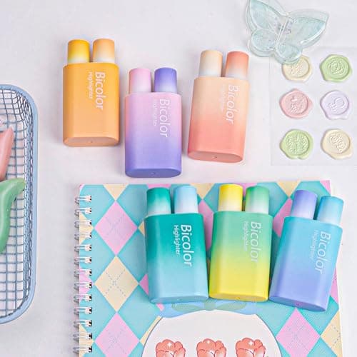 COLNK Cute Highlighter Pens Assorted Colors, 2- in-1 Highlighters Pens 12 Colors, Chisel Tip, Bicolor Aesthetic Highlighter Marker Pens Set for School Supplies,Pack-6 thumbnail 7