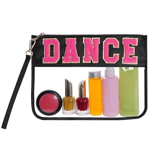 Hmxpls Chenille Letter Bag - Multi-purpose Nylon Cosmetic Bags with Zipper, Flat Pouches for Travel, Gym, Beach (Black-Dance) thumbnail 6