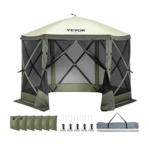 VEVOR Pop Up Gazebo Screen Tent 6 Sided Canopy Sun Shelter with 6 Removable Privacy Wind Cloths & Mesh Windows, 10x10FT Quick Set Screen Tent with Mosquito Netting, Army Green thumbnail 10
