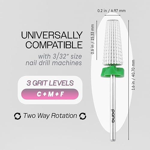 PANA Nail Carbide 5 in 1 Bit - Two Way Rotate use for Both Left and Right Handed - Fast remove Acrylic or Hard Gel - 3/32" Shank - Manicure, Nail Art, Drill Machine (Coarse - C, Silver) thumbnail 2